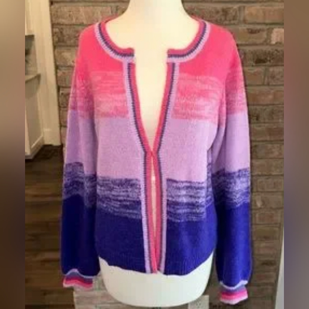 Lilly Pulitzer Ombre Stripe Cardigan Cardy Knit Sweater Tessalyn Size Large - Picture 2 of 3